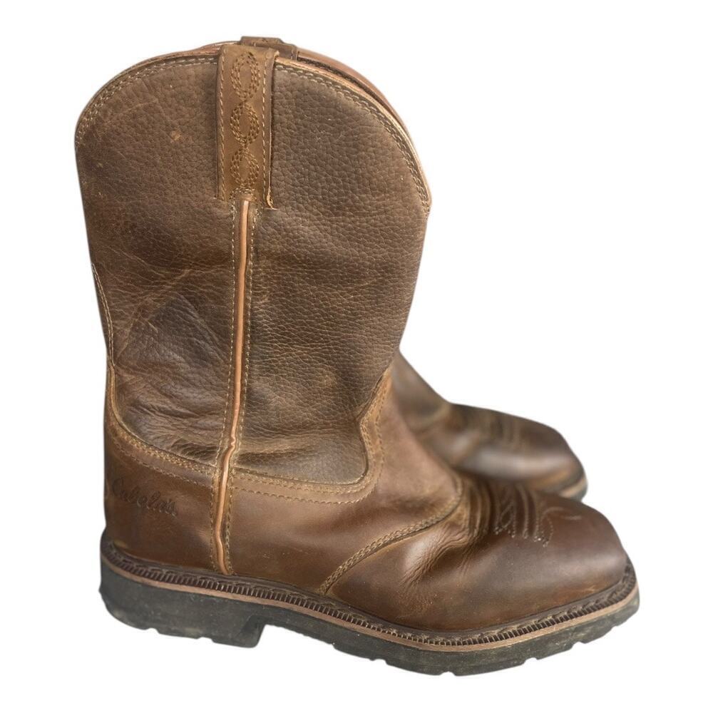 Cabela’s Men’s Pinedale Western Brown Full Grain Leather Square Toe Work Boots